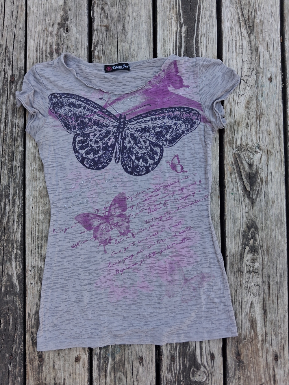 Y2K Volume One Gray Short-Sleeve Butterfly Graphic Tee